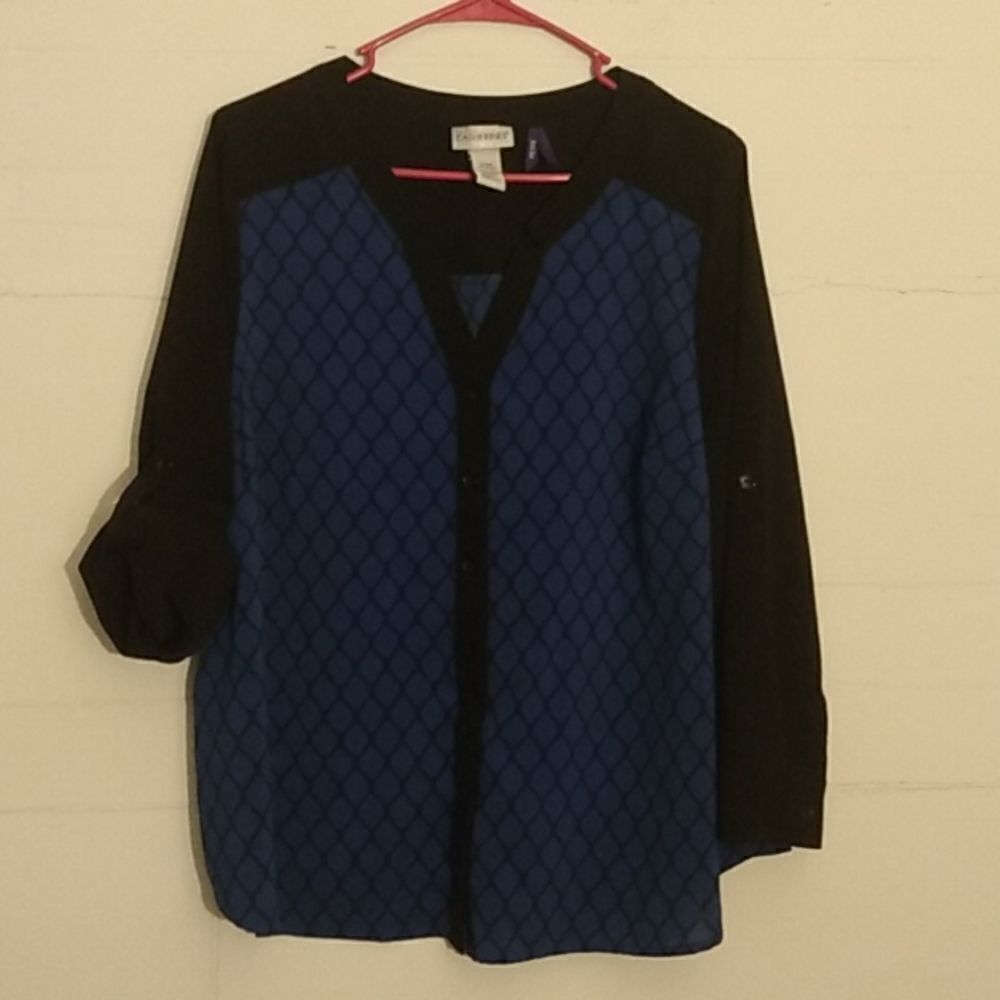 Catherines Elegant Blue and Black Diamond Blouse